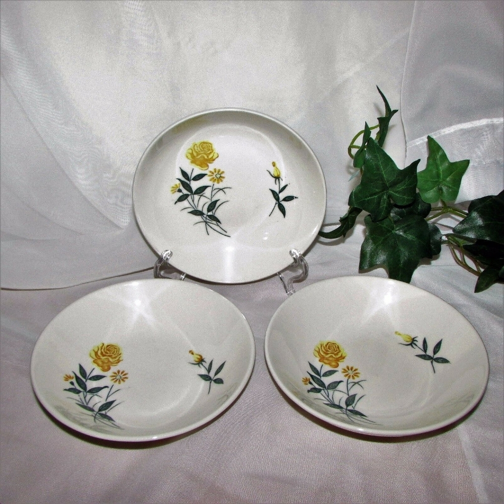 3 Vintage Yellow Rose Soup or Salad Bowls Japan Hand Painted Floral Cottagecore